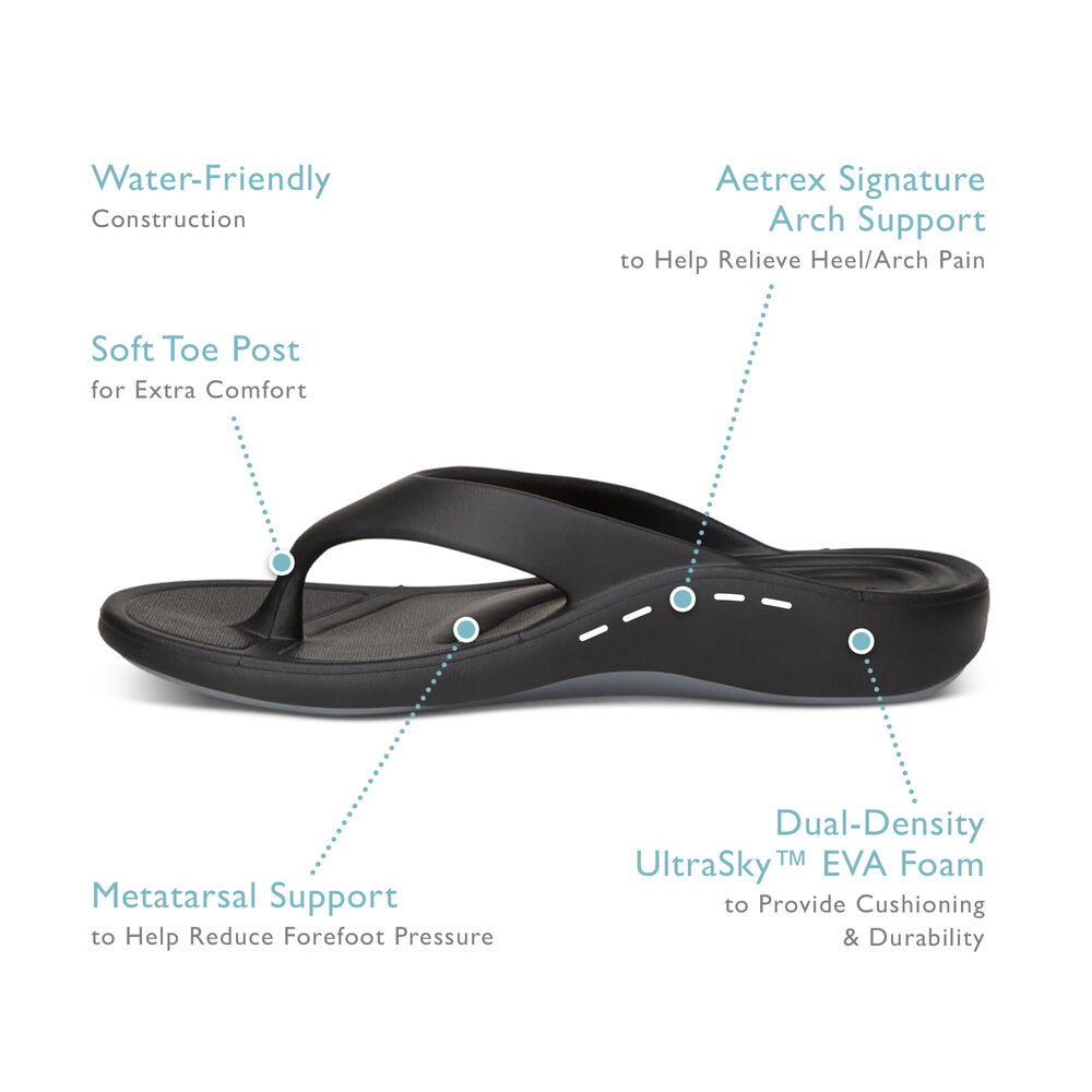 Aetrex Women's Maui Flip Flops - Black | USA Q5QHVTN